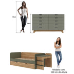 Quarto Infantil Completo com Cama de Solteiro 3 em 1 e Cômoda 10 Gavetas em MDF Premium Helena e Alice FD