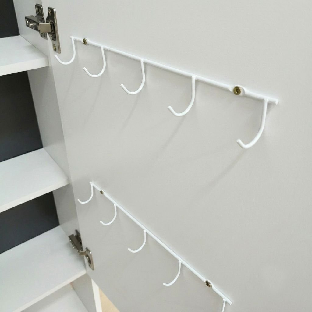 Espelho de Chão Grande Retangular 175x49cm 2 Prateleiras Porta Acessórios Retrô PE2024 Tecno Mobili Branco