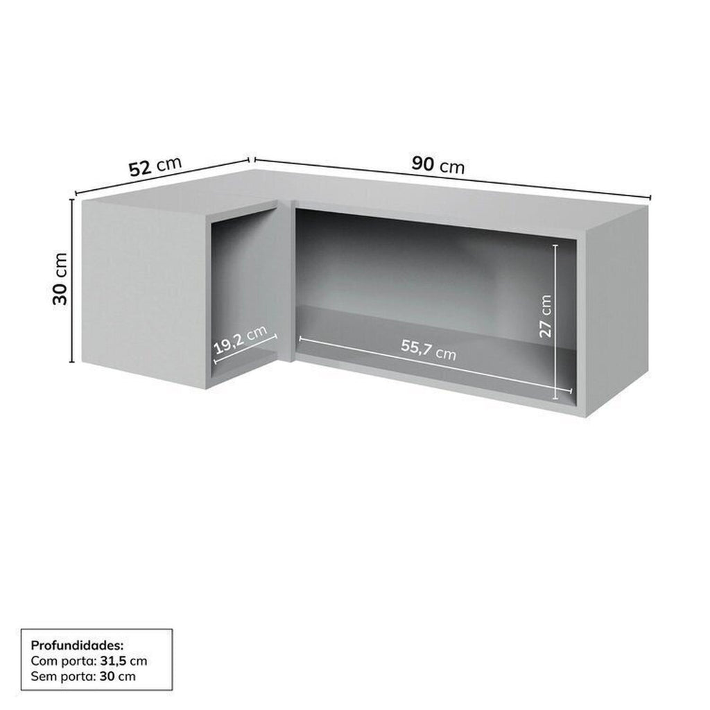 Cozinha Modulada Nara CabeCasa MadeiraOriginals 15 Peças 11 Aéreos 3 Balcões 1 Cristaleira Cinza