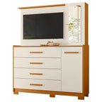 Cômoda com Painel TV 43" 4 Gavetas 2 Portas e Espelho Dunas Espresso Móveis Marrom/Cinamomo/Off White