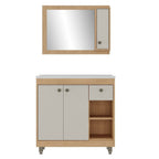 Conjunto para Banheiro Gabinete com Cuba e Espelheira Ozini 3 Portas 80cm Marrom/Carvalho Nature/Arenas