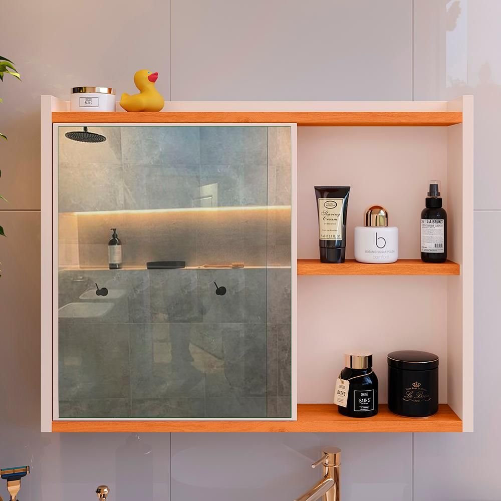 Espelheira para Banheiro DESAN Luxo 1 Porta 60cm Off White/Cinamom