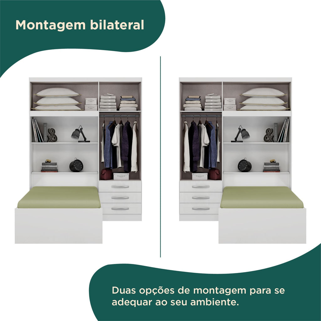 Guarda-Roupa Infantil com Cama 4 Portas 3 Gavetas Lisboa Espresso Móveis Branco/Pink