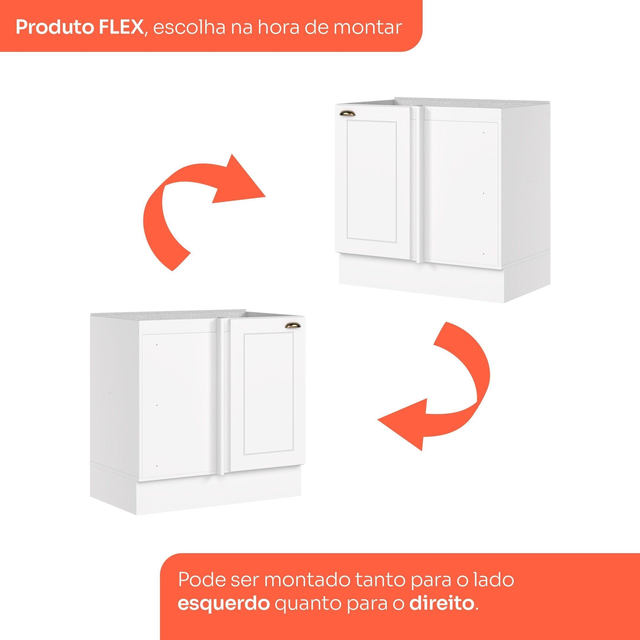 Balcão para Cozinha Canto Reto 1 Porta com Tampo Emily Espresso Móveis Branco HP