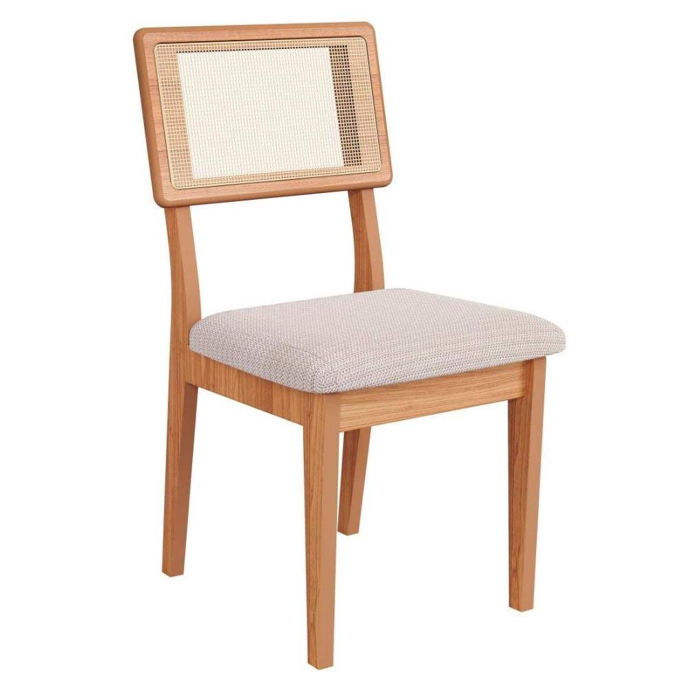Conjunto de Jantar Mesa Redonda MDF 4 Cadeiras Tela Palha Freijó Off White Cesare Claro Dalla Costa