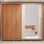 Guarda-Roupa Casal Ripado 2 Portas 4 Gavetas com Espelho Suburban Caemmun 100% MDP/MDF Freijó/Off White
