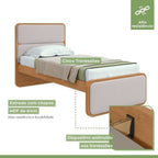 Kit Quarto Infantil com Cama Solteiro Corino e Cômoda 8 Gavetas Loop Móveis Lopas Bege Amêndoa Clean/Off White