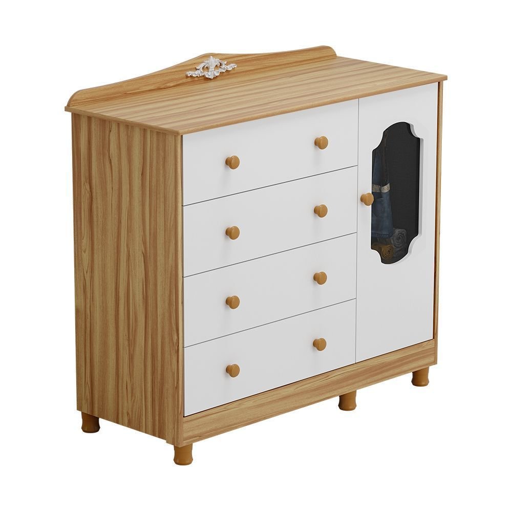 Cômoda de Bebê 120,3cm 1 Porta com Janela e 4 Gavetas Maya Provençal Yescasa Branco/Brilho/Amêndoa