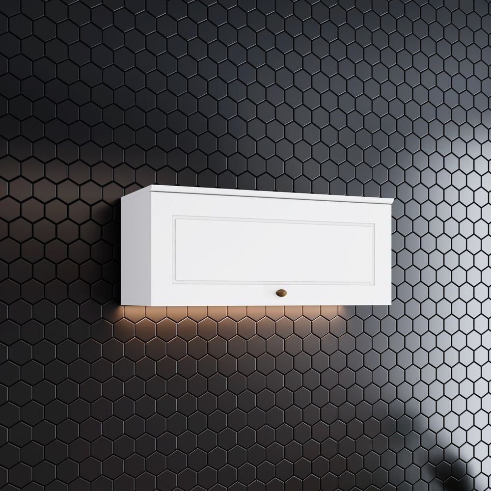 Armário Aéreo 1 Porta Basculante 80cm Emily Espresso Móveis Branco