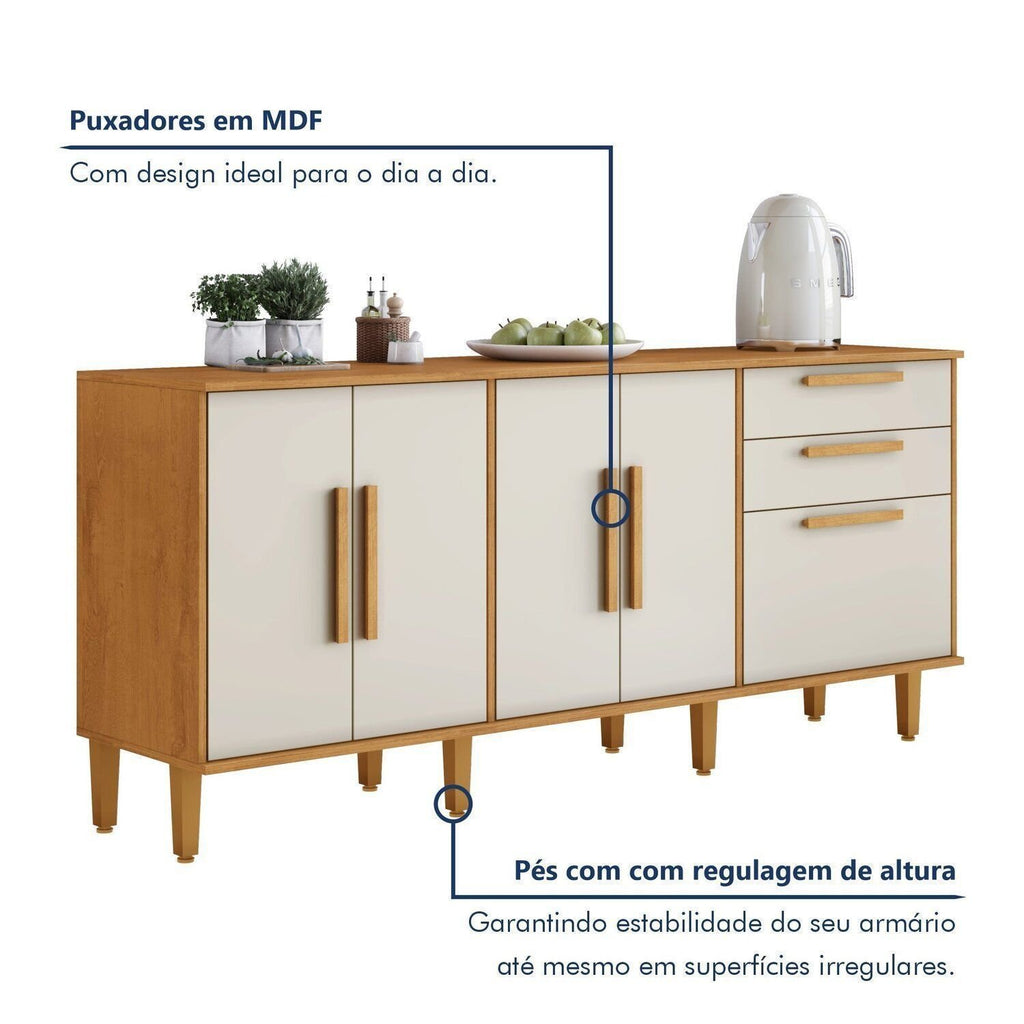 Balcão de Cozinha 5 Portas 2 Gavetas 178,4cm Lorena Kaiki Móveis Branco