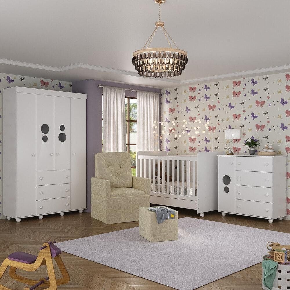 Quarto de Bebê Completo Berço Guarda-Roupa Cômoda Poltrona Puff Colchão Multimóveis MP4109