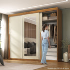 Guarda-Roupa Casal 3 Portas de Correr 6 Gavetas Spazio Yescasa 100% MDF Off White/Cinamomo