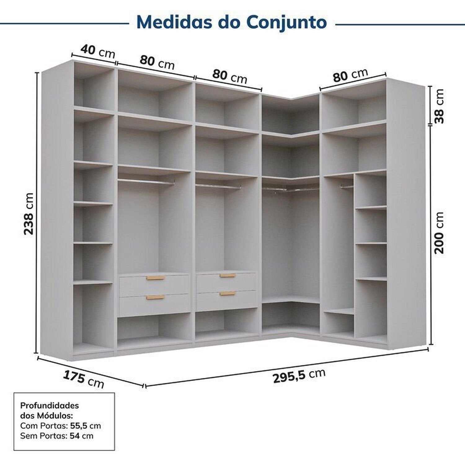 Guarda-Roupa Modulado de Canto 10 Peças 18 Portas Jade CabeCasa MadeiraMadeira