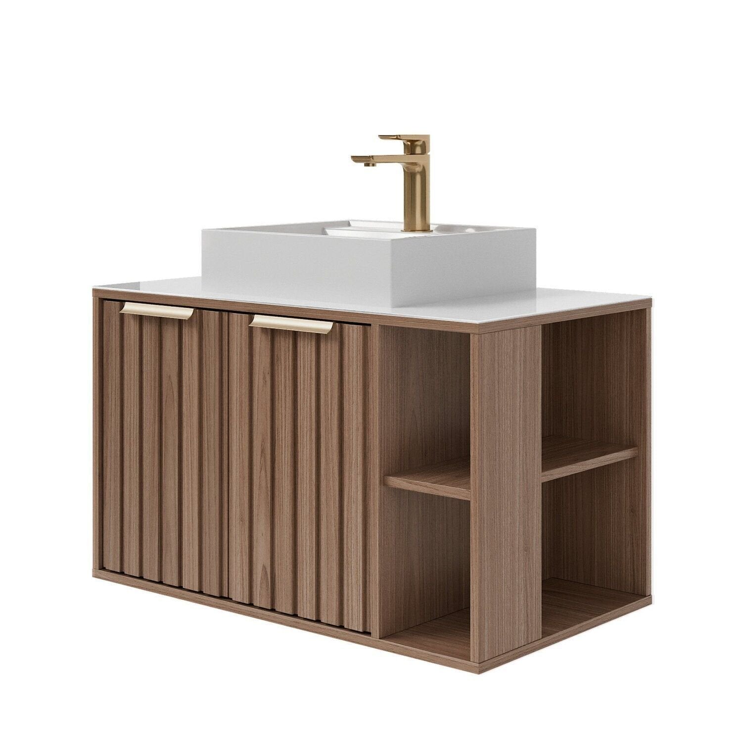 Gabinete para Banheiro MGM Móveis Noruega 80cm 2 Portas 2 Nichos Cuba de Sobrepor Marrom/Freijó