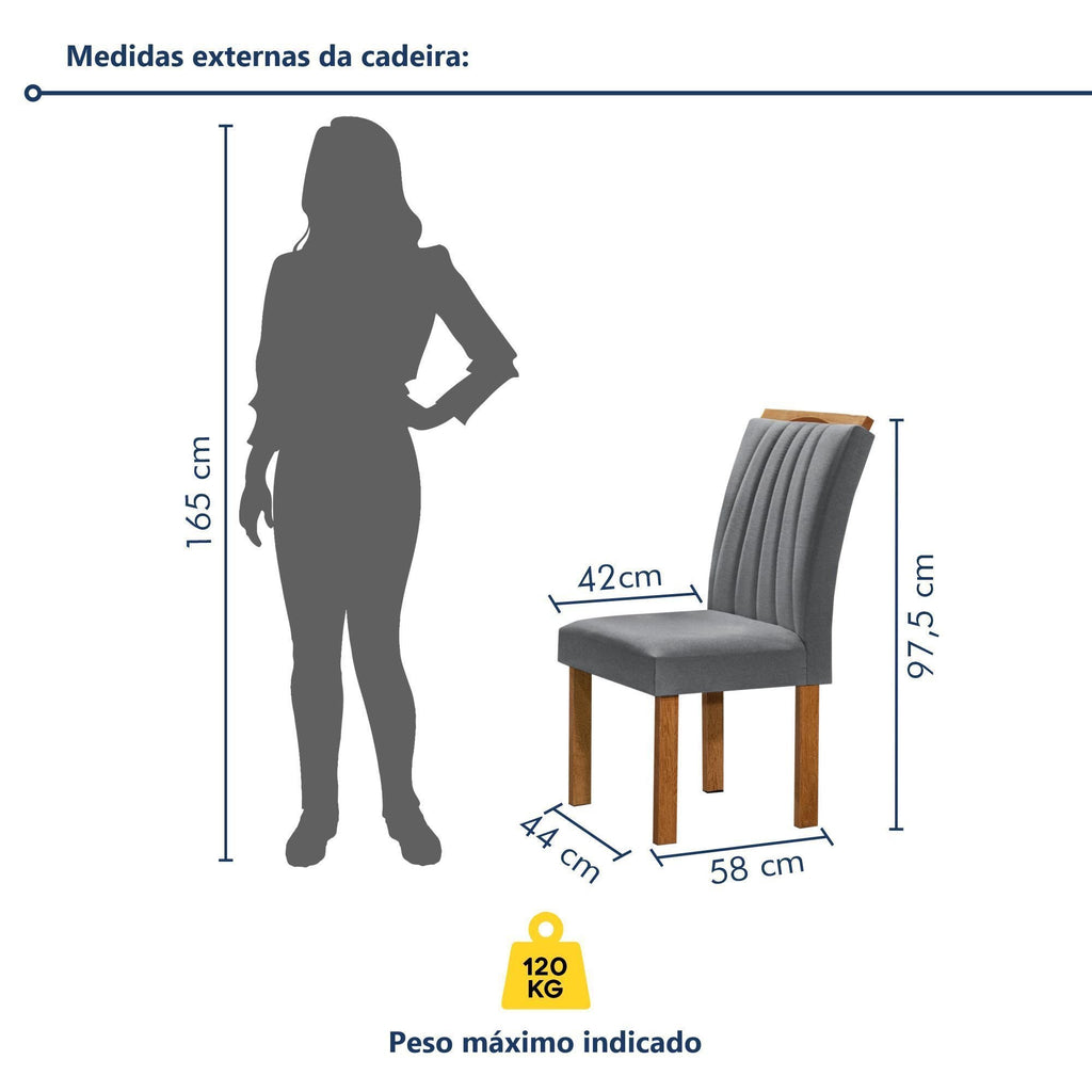 Conjunto Sala de Jantar Mesa Retangular Tampo Vidro Kyra 120x90 com 4 Cadeiras Arizona Cel Móveis