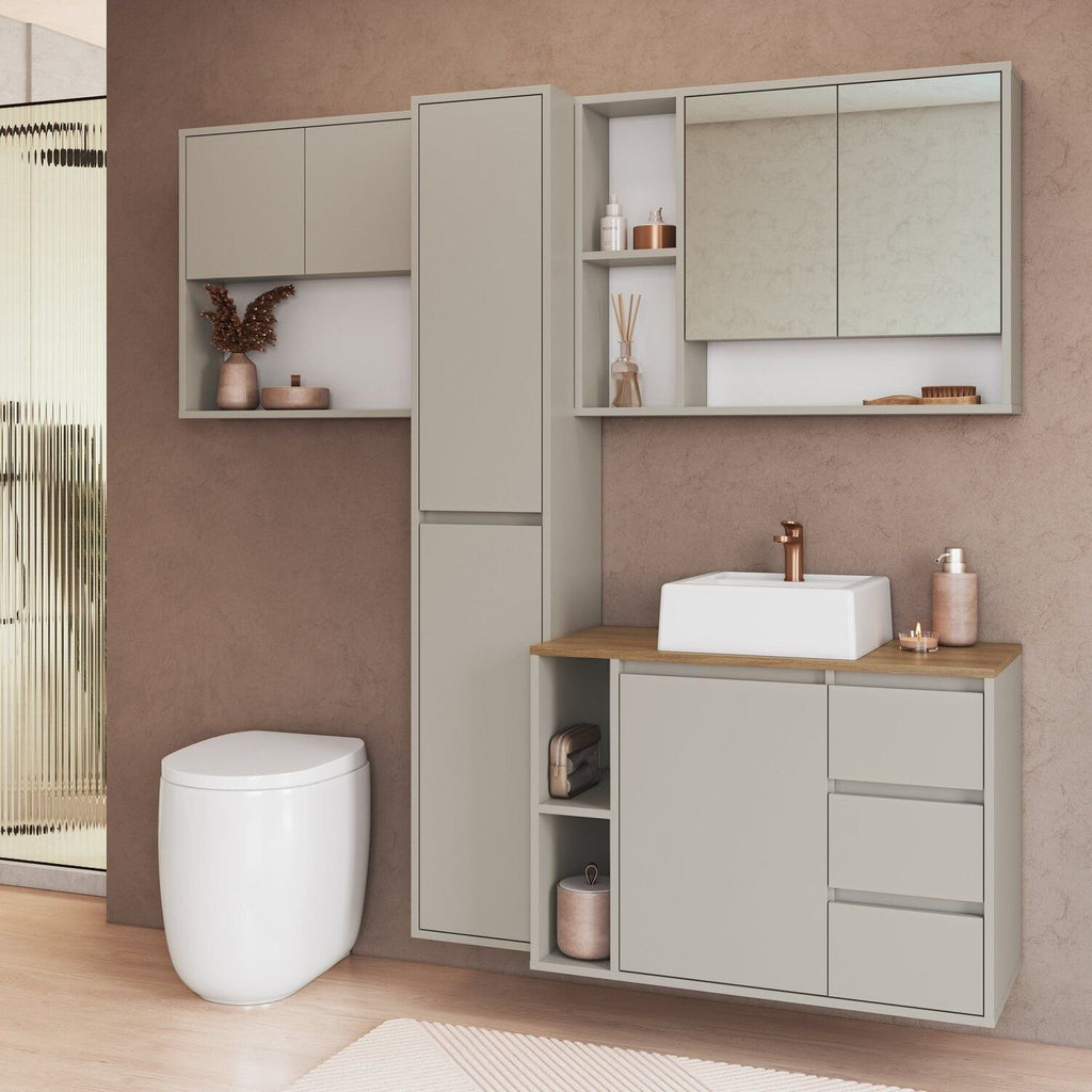 Conjunto para Banheiro Modulado 168cm com 4 Peças Gabinete Suspenso com Cuba Belagavi Art in Móveis Arenas