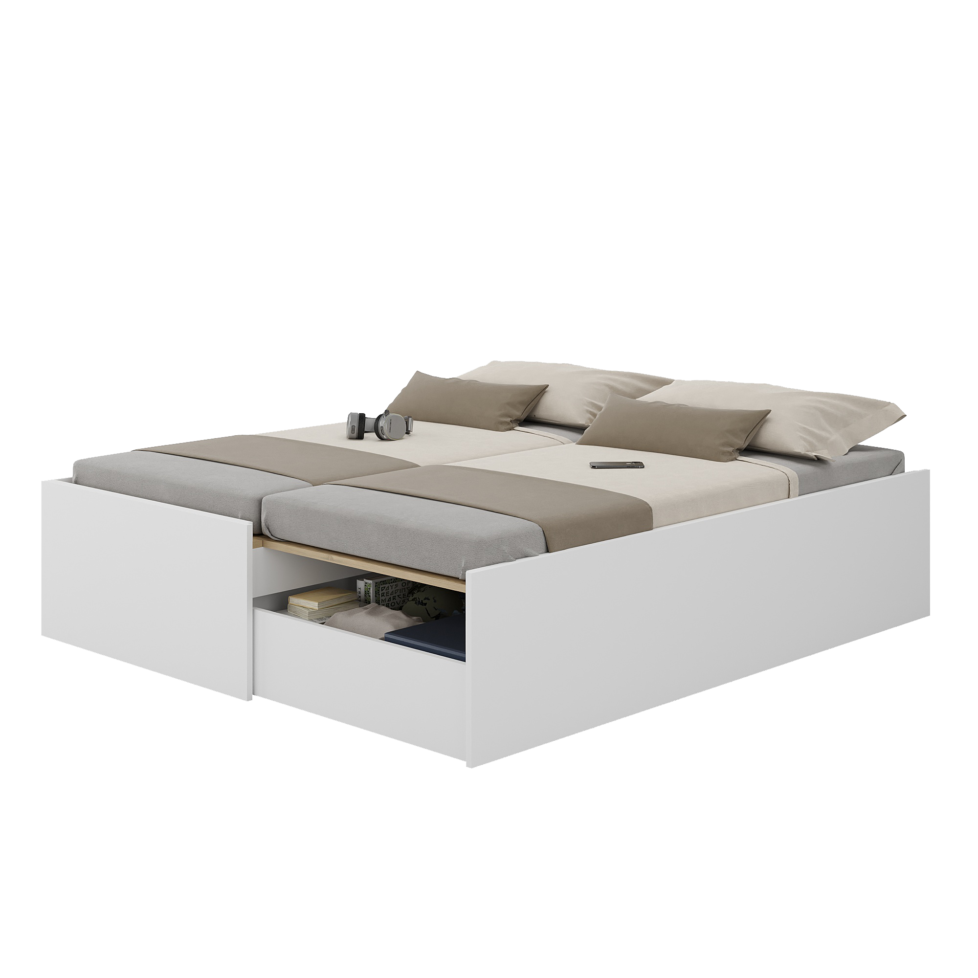 Cama Casal Retrátil com Gaveta Funcional Foscarini Branco