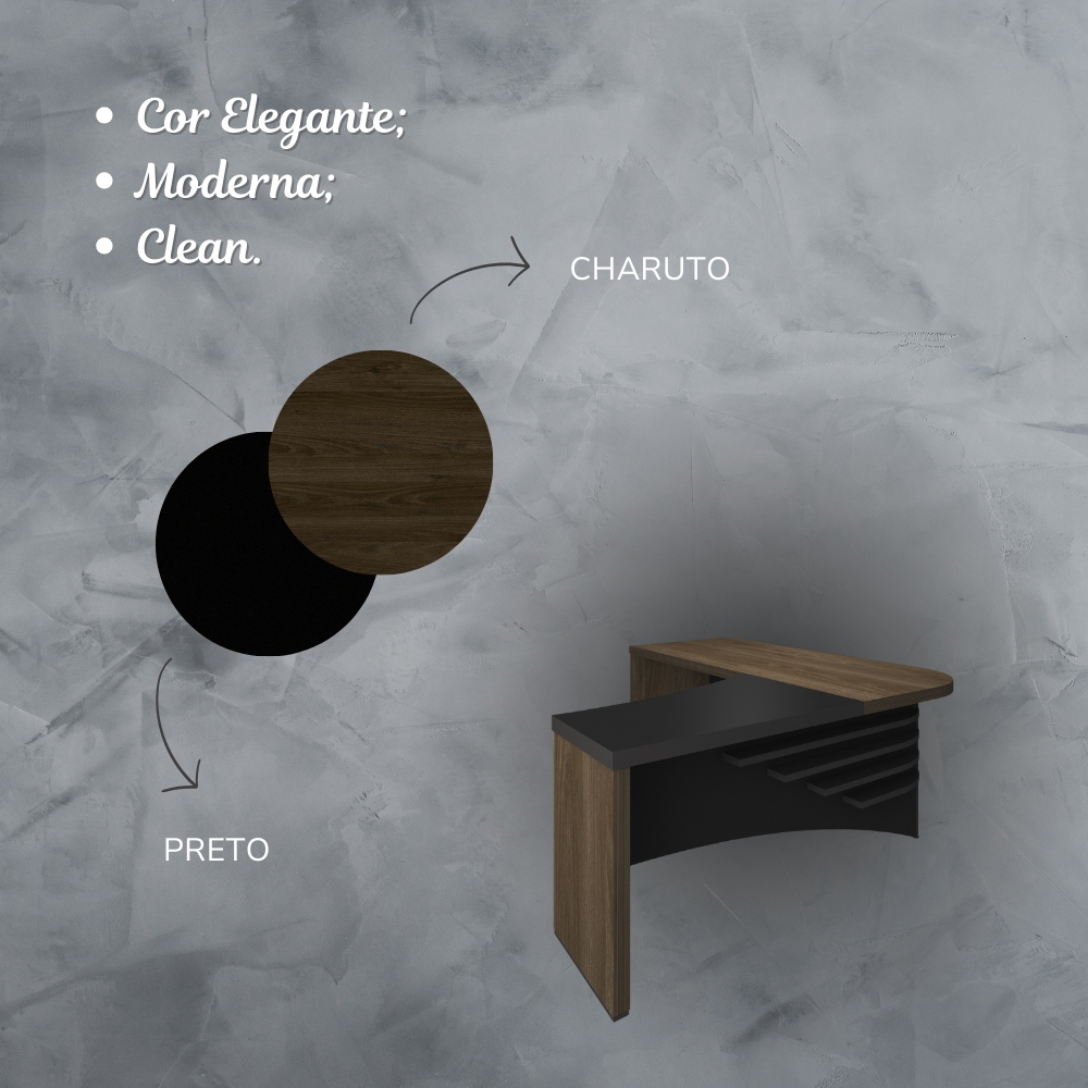 Escrivaninha Mesa Escritório Diretor em L Tamburato 200cm Charuto e Preto Artany
