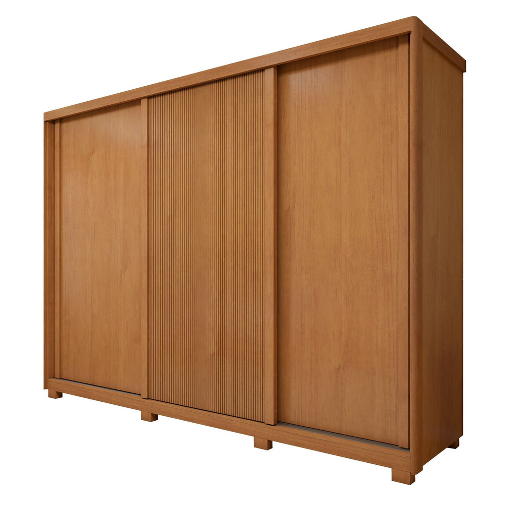 Guarda-Roupa Casal 3 Portas 6 Gavetas com Pés MDF 274cm Ollie Yescasa Marrom Amêndoa Clean/Off White