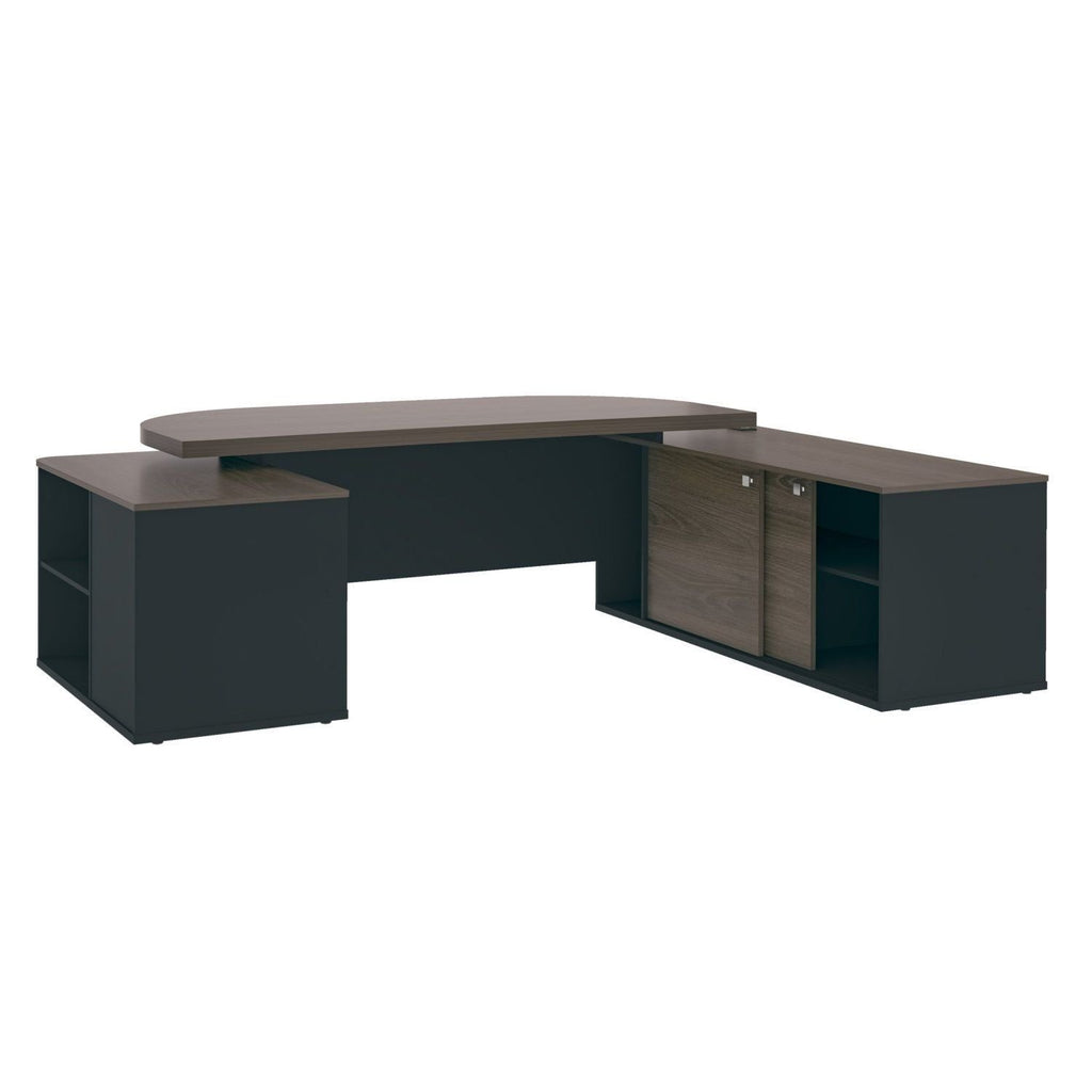 Escrivaninha Mesa Escritório Presidente Tamburato 4 Gavetas 2 Portas 258,2cm Charuto e Preto Artany