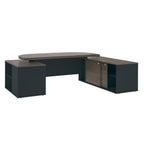 Escrivaninha Mesa Escritório Presidente Tamburato 4 Gavetas 2 Portas 258,2cm Charuto e Preto Artany