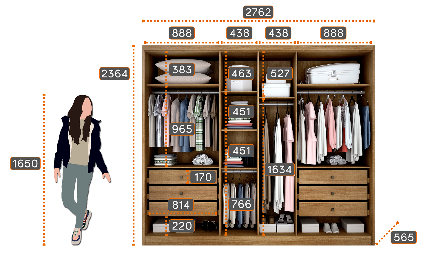 Guarda-Roupa Casal 6 Portas 6 Gavetas Reno Novo Horizonte 100% MDF Marrom/Cumaru/Fendi