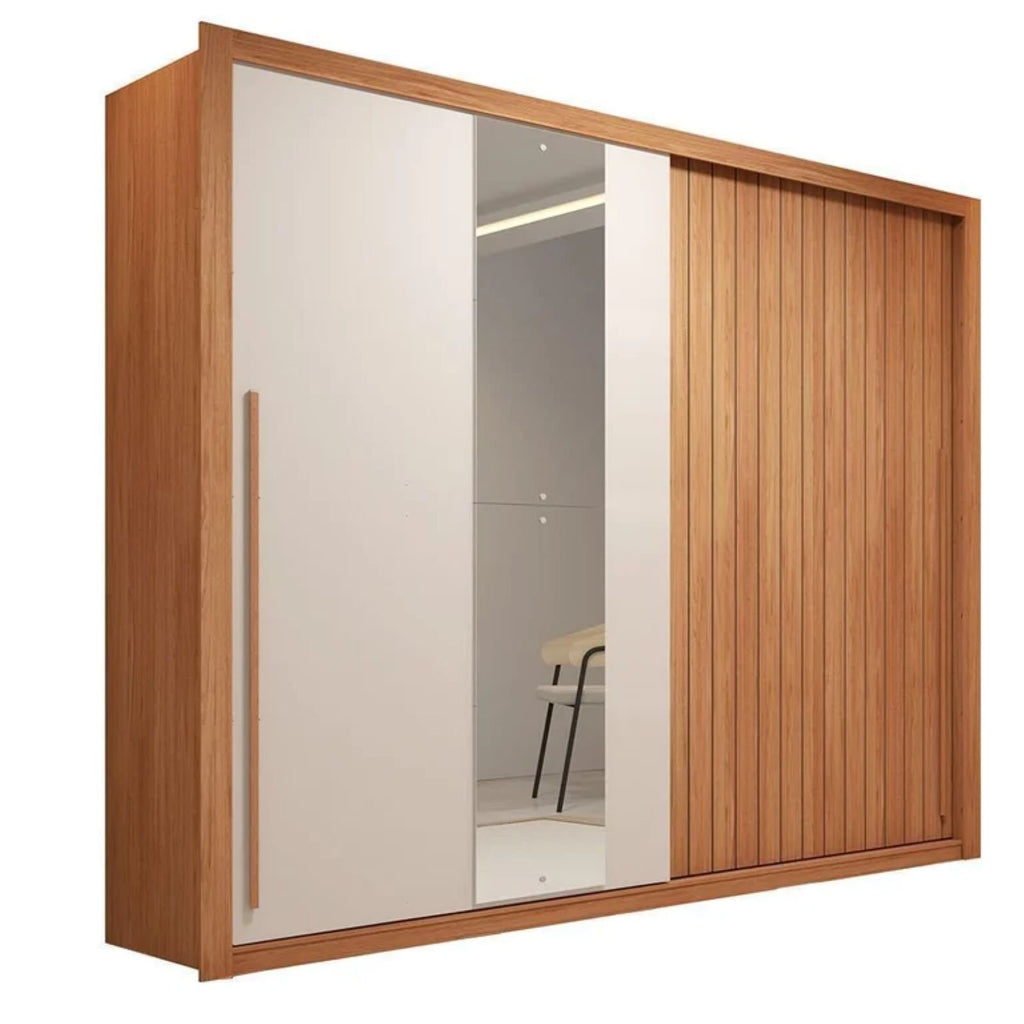 Guarda-Roupa Casal 2 Portas de Correr Ripado com Espelho Suburban Espresso Móveis MDF Freijó/Off White