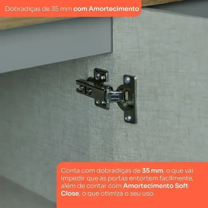 Balcão para Cozinha Canto Reto 1 Porta com Tampo Emily Espresso Móveis Cinza/Nature