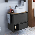Conjunto para Banheiro Gabinete Suspenso com Cuba e Espelheira Prodecor CJ8050.20 60cm Preto/Mel/Grafite