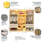 Guarda-Roupa Casal 6 Portas com Pés com LED Imperatriz Reflecta 100% MDF Yescasa Off White