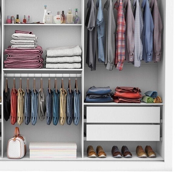 Guarda-Roupa Casal 4 Espelhos 3 Portas de Correr 4 Gavetas Max Plus Espresso Móveis Branco