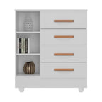 Quarto Bebê Infantil com Guarda-Roupa 4 Portas e 2 Gavetas com Cômoda 4 Gavetas e 1 Porta Aconchego Móveis Leão Branco