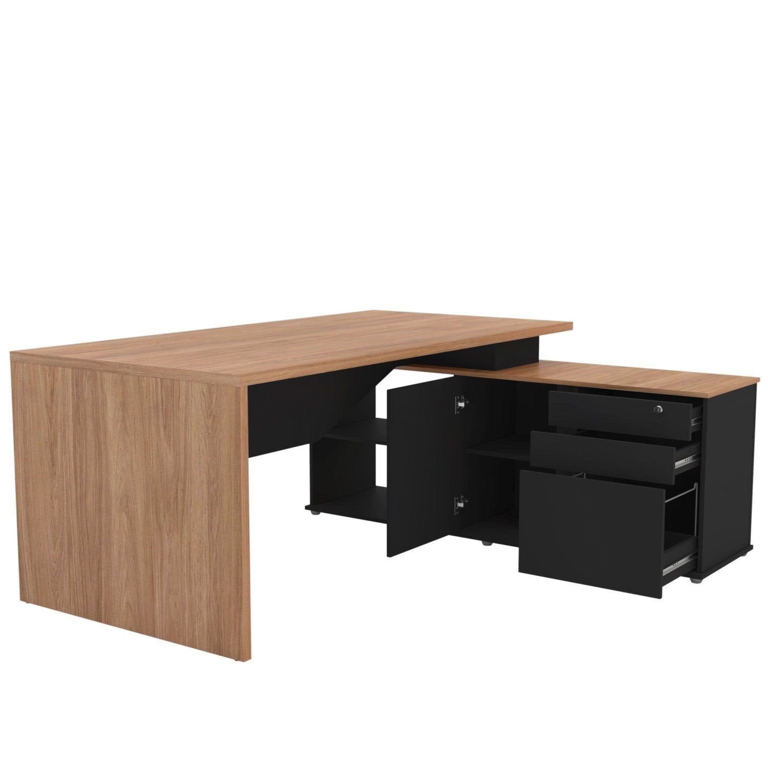 Escrivaninha Mesa Escritório Diretor em L Spring 3 Gavetas 1 Porta 180cm Yescasa