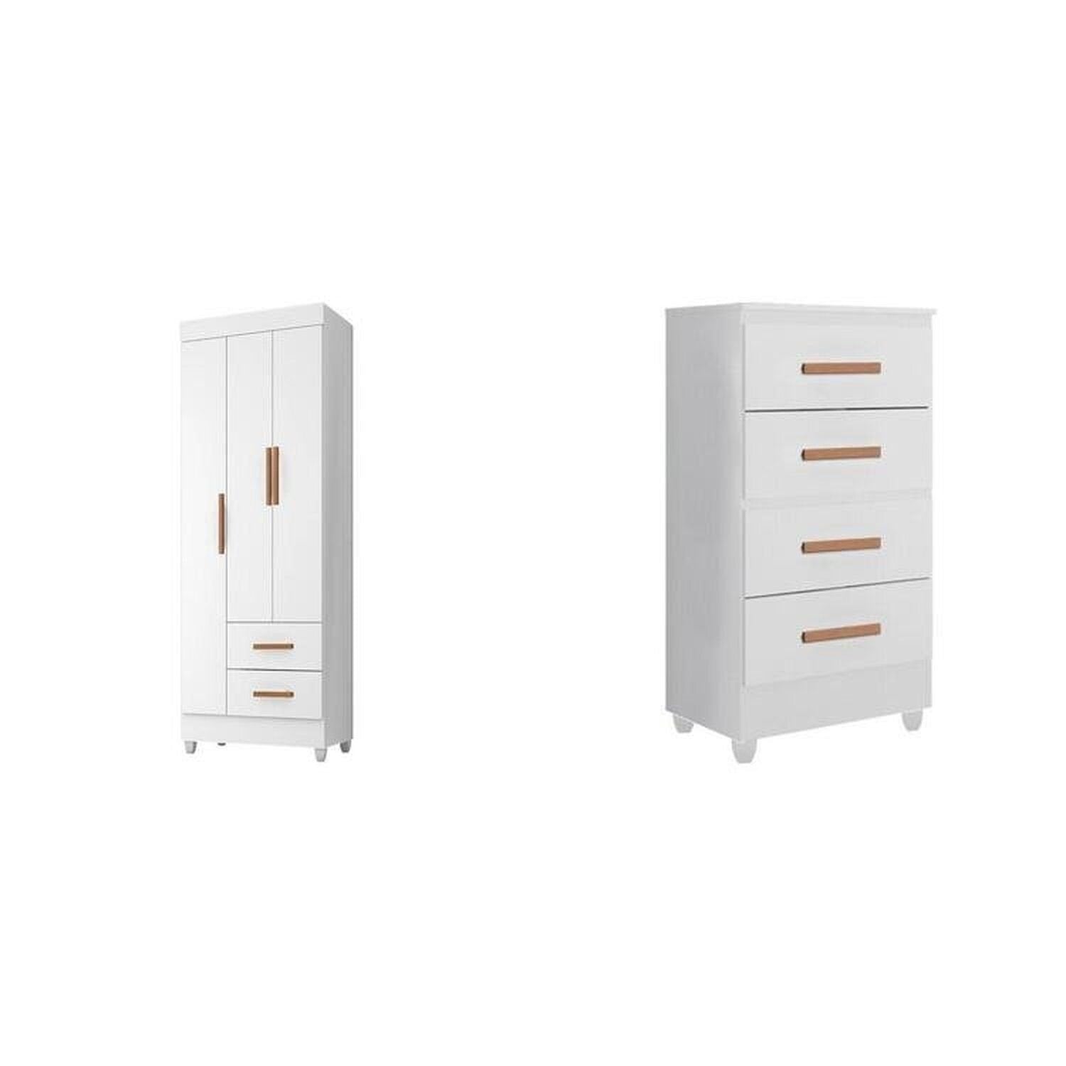 Quarto Bebê Infantil com Guarda-Roupa 3 Portas e 2 Gavetas com Cômoda 4 Gavetas Lite Infantil Móveis Leão Branco