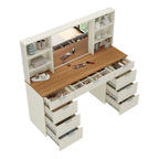 Penteadeira MDF 9 Gavetas com Espelho e LED Foscarini 8402 Bege/Argila/Carvalho Hanover