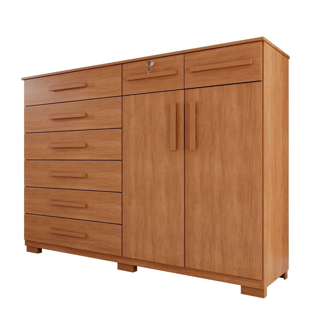 Cômoda para Quarto 2 Portas 8 Gavetas Esmeralda Espresso Móveis Marrom/Cinamomo