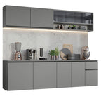 Armário de Cozinha Completa 240cm Suspenso Nice Madesa 05 Cinza