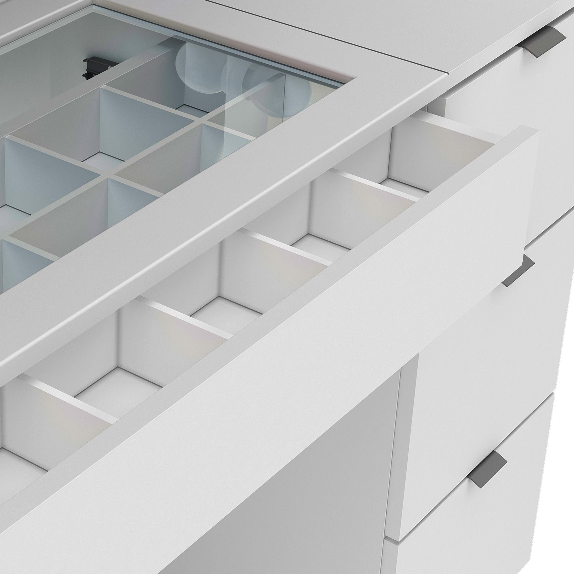 Penteadeira Camarim 7 Gavetas com Espelho e Iluminação França Politorno Branco