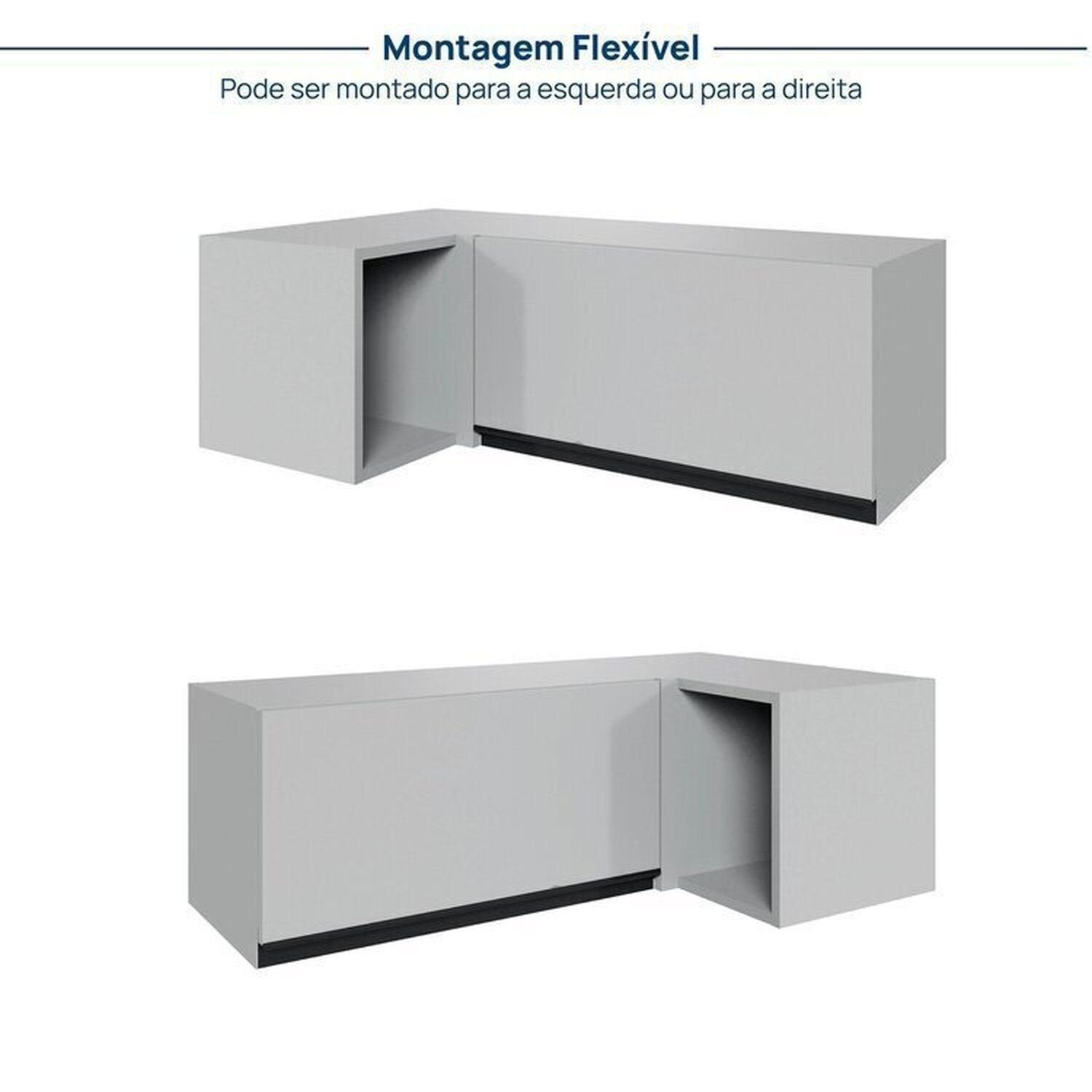 Cozinha Modulada Nara CabeCasa MadeiraOriginals 15 Peças 11 Aéreos 3 Balcões 1 Cristaleira Cinza