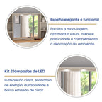 Penteadeira MDF 9 Gavetas com Espelho e LED Foscarini 8402 Bege/Argila/Carvalho Hanover