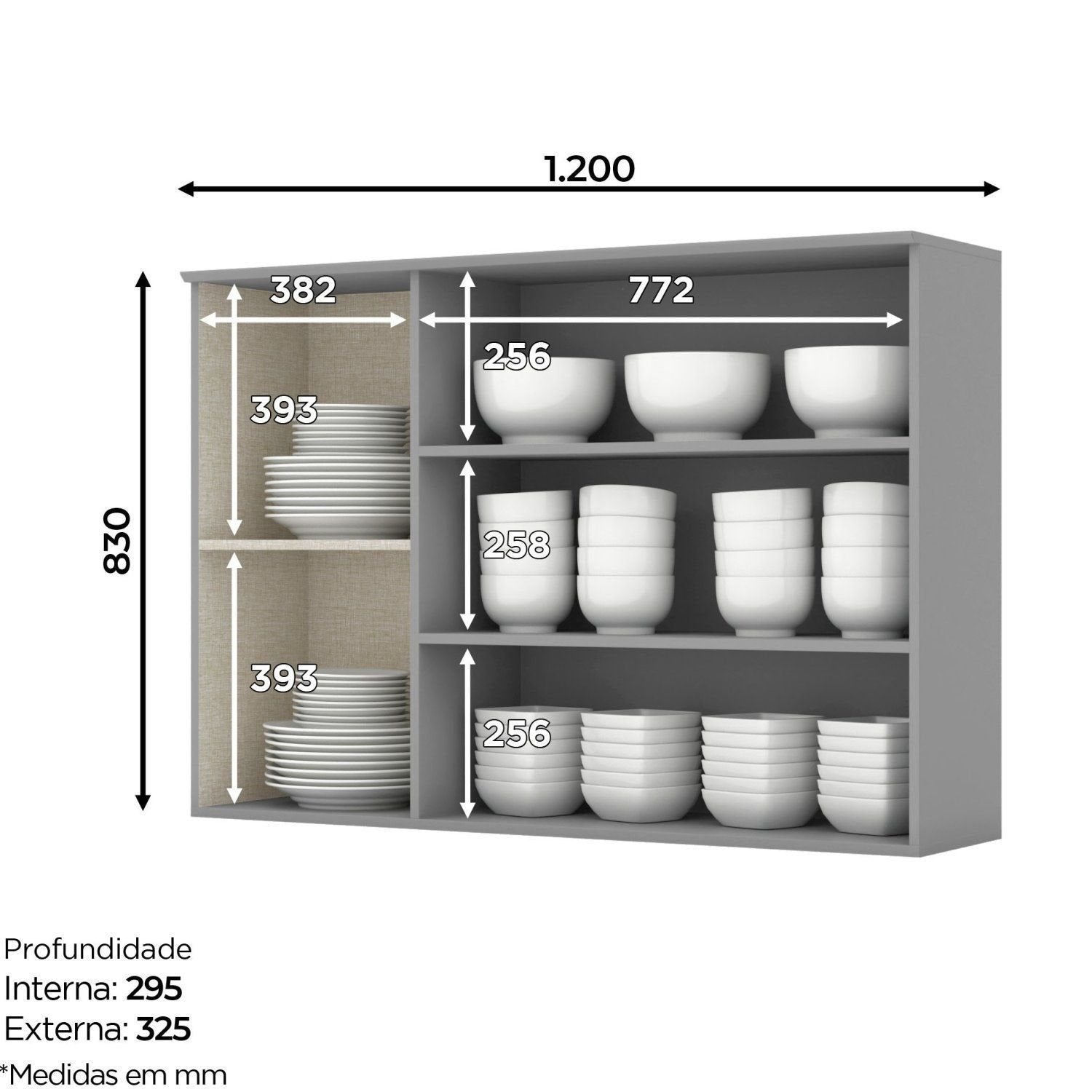 Armário Aéreo 3 Portas 120cm Emily Espresso Móveis Branco HP