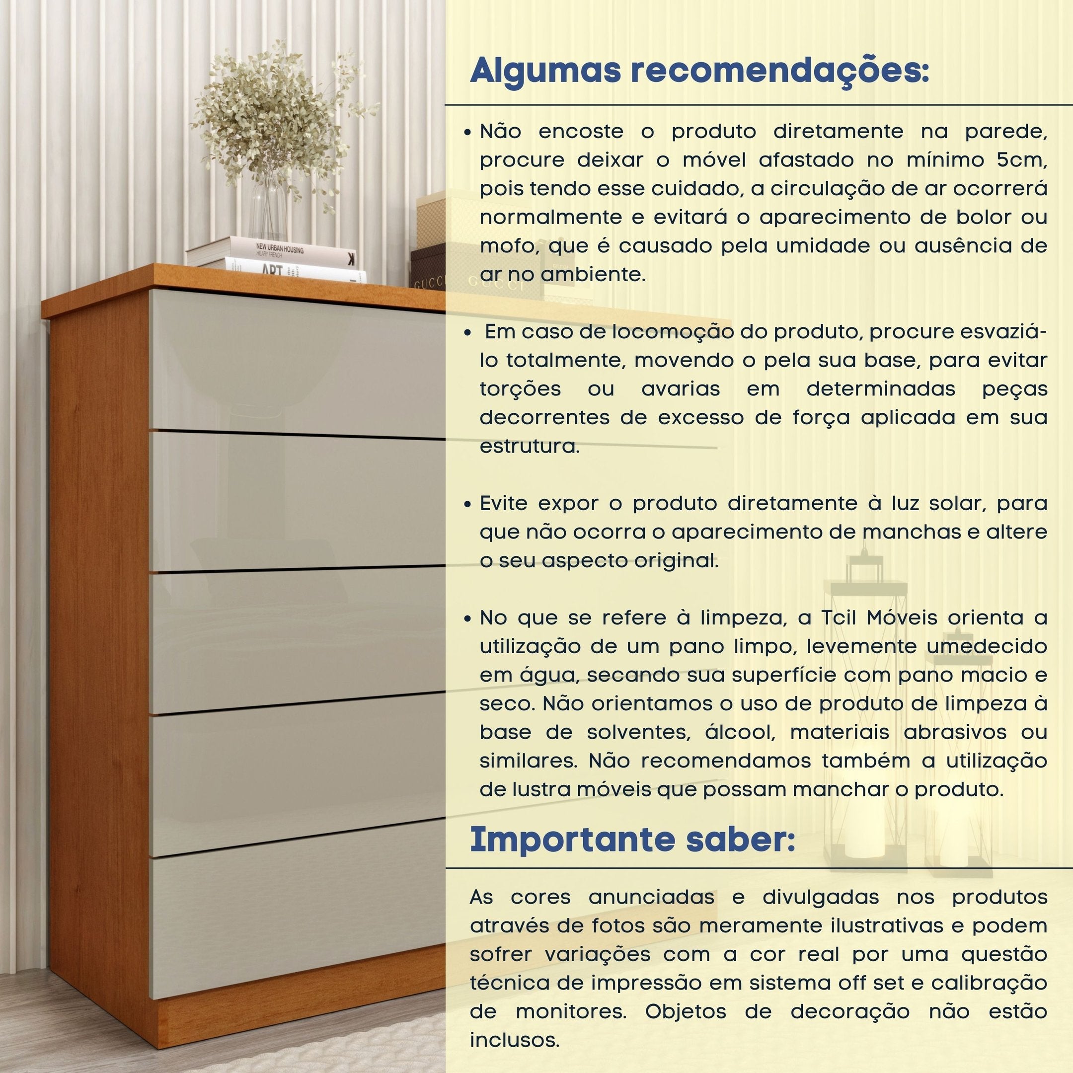 Cômoda 5 Gavetas 86cm Premium Tcil Móveis Bege/Cinamomo/Off White