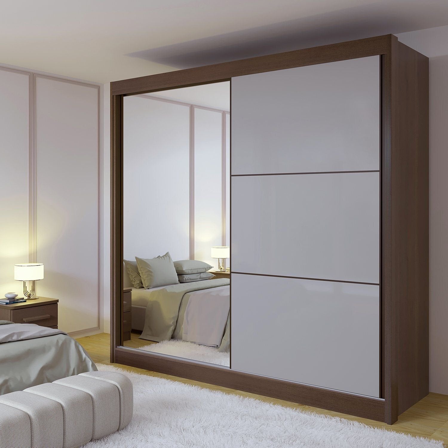 Guarda-Roupa Casal 2 Portas de Correr 6 Gavetas 100% MDF Coliseu D Doro Marrom/Castanho/Off White