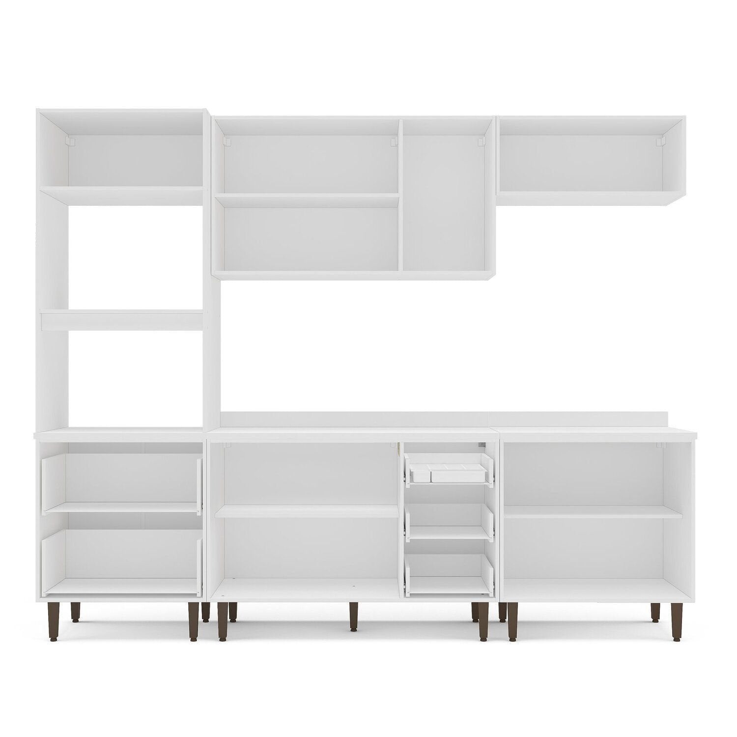 Cozinha Completa Pérola Yescasa 5 Peças Torre Quente Aéreo 3 Portas Balcão 2 Gavetas Basculante Cinza/Branco 270,2x219,4x52cm
