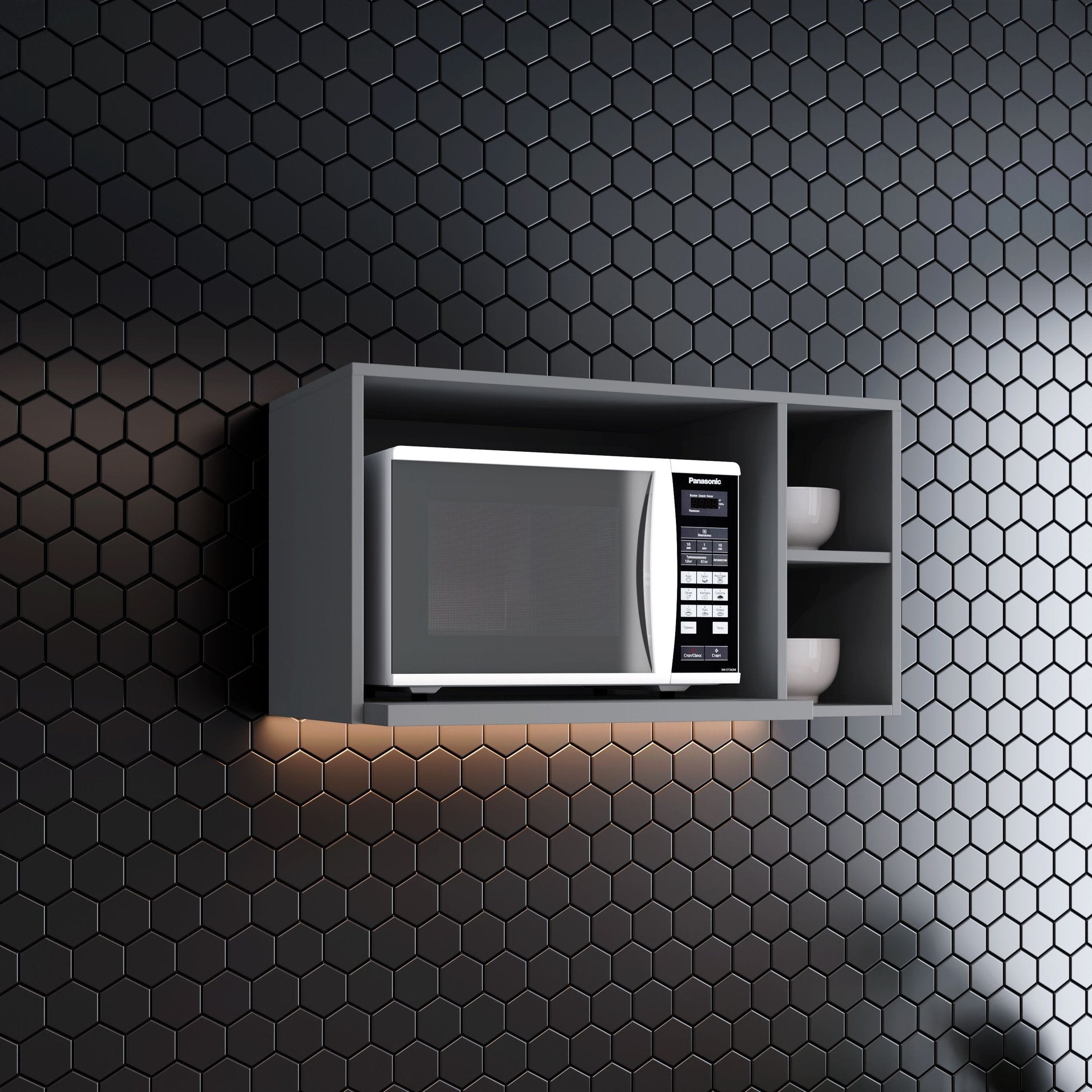 Armário Aéreo para Micro-ondas 3 Nichos 80cm Clássico Americana Cinza Henn