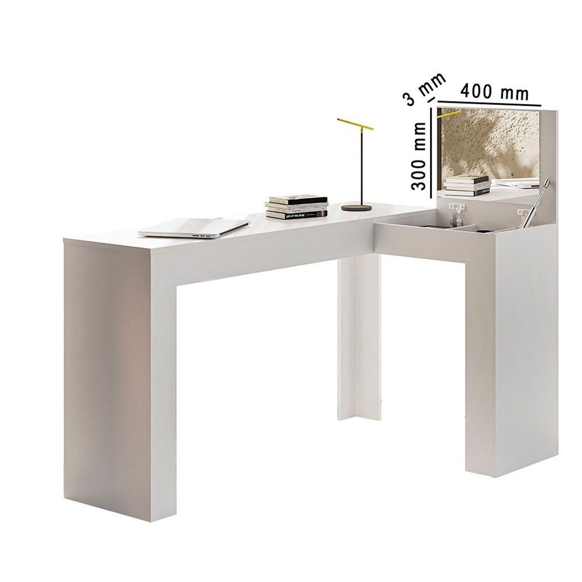 Escrivaninha Mesa Escritório Penteadeira em L Porta Objetos Jade 135,5cm Belaflex