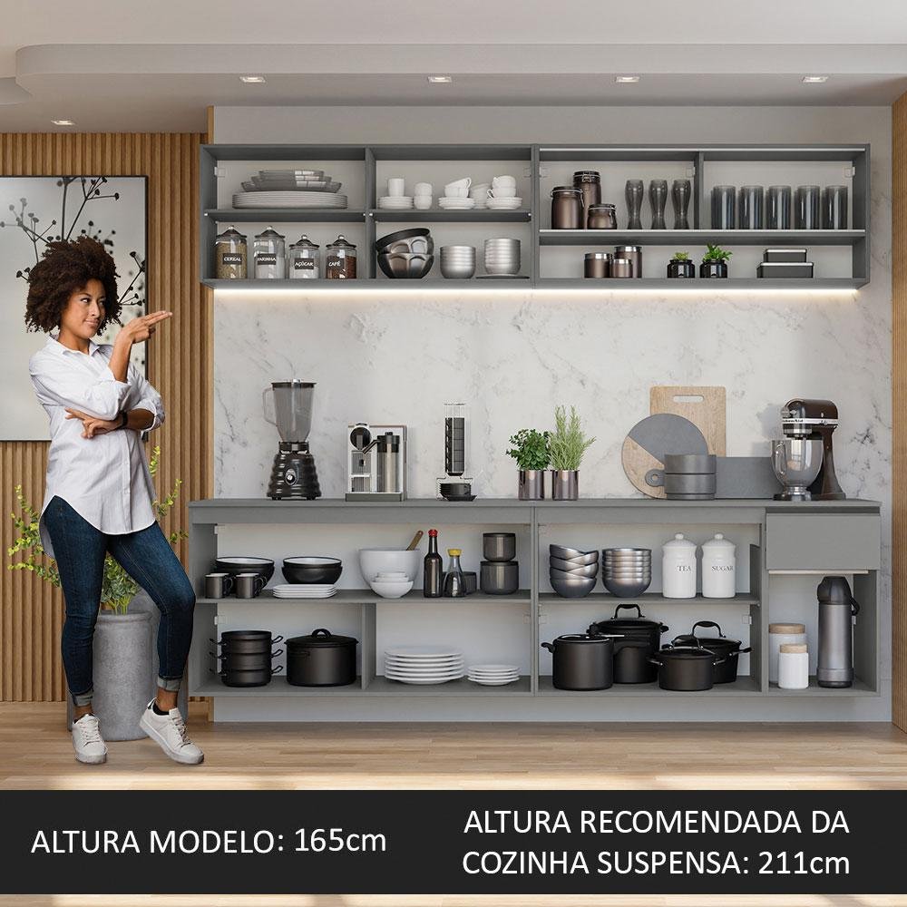 Armário de Cozinha Completa 240cm Suspenso Nice Madesa 05 Cinza