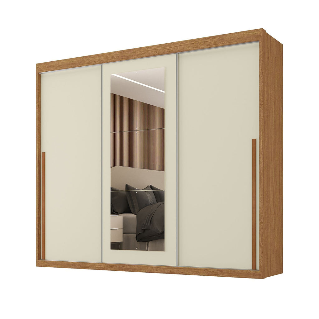 Guarda-Roupa Casal 3 Portas de Correr 6 Gavetas Spazio Yescasa MDP Off White/Cinamomo
