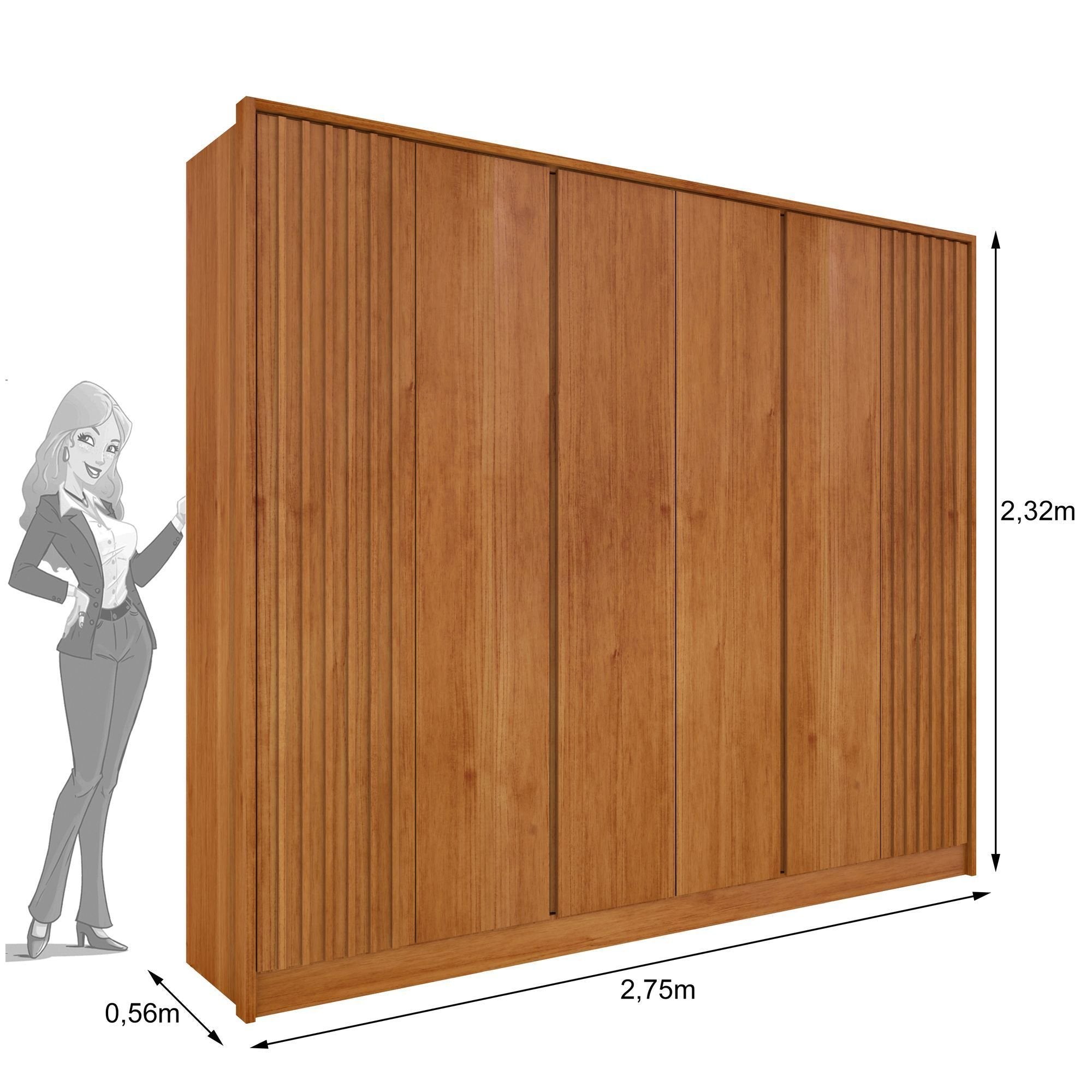 Guarda-Roupa Casal Ripado 6 Portas 6 Gavetas 275cm Yescasa Marrom/Cinamomo