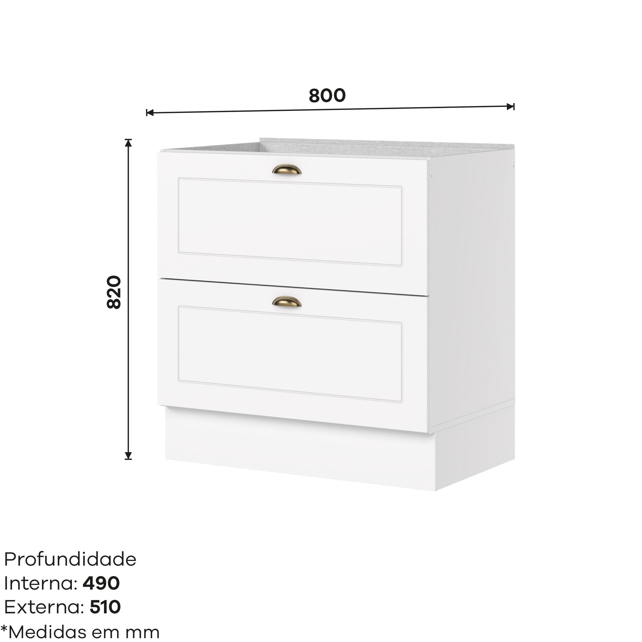 Balcão para Cozinha 2 Gavetas MDF 80cm Americana Henn Branco HP